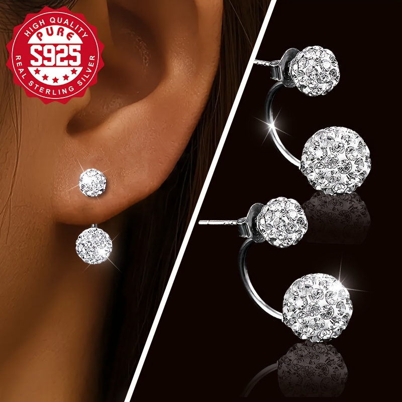 925 Silver Half Wrap Ball Earrings with Rhinestone Bling